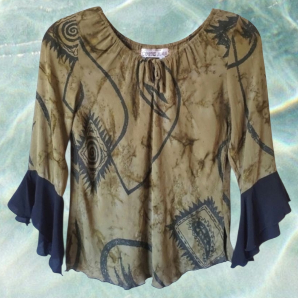 Y2K Olive Green Abstract Top